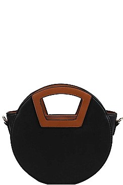 TWO TONE ROUND SATCHEL WITH LONG STRAP