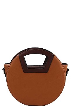 TWO TONE ROUND SATCHEL WITH LONG STRAP
