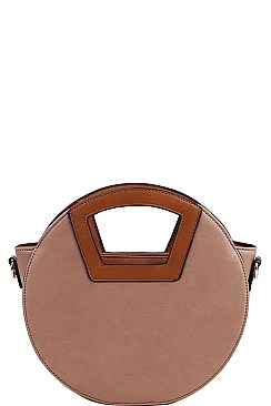 TWO TONE ROUND SATCHEL WITH LONG STRAP