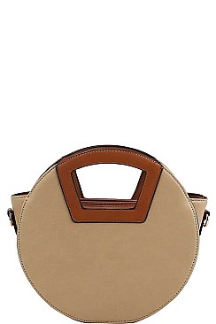 TWO TONE ROUND SATCHEL WITH LONG STRAP