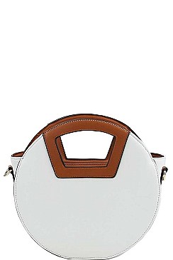 TWO TONE ROUND SATCHEL WITH LONG STRAP