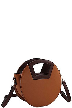 TWO TONE ROUND SATCHEL WITH LONG STRAP
