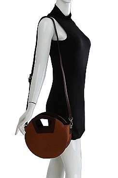 TWO TONE ROUND SATCHEL WITH LONG STRAP