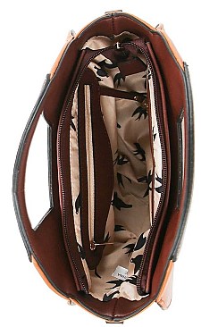 TWO TONE ROUND SATCHEL WITH LONG STRAP