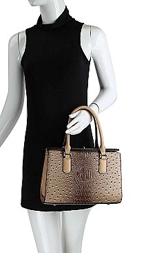 CROC PATTERN SATCHEL WITH LONG STRAP