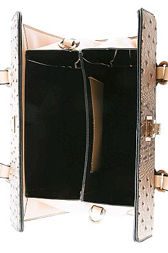 CROC PATTERN SATCHEL WITH LONG STRAP