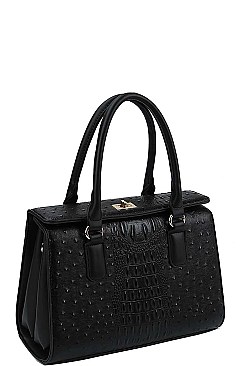 CROC PATTERN SATCHEL WITH LONG STRAP