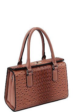 CROC PATTERN SATCHEL WITH LONG STRAP