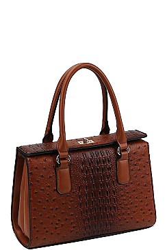 CROC PATTERN SATCHEL WITH LONG STRAP