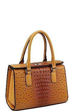 CROC PATTERN SATCHEL WITH LONG STRAP