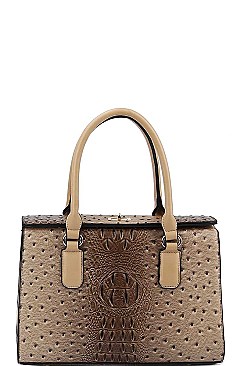 CROC PATTERN SATCHEL WITH LONG STRAP