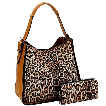 2 WAY LEOPARD PRINT HOBO WALLET SET