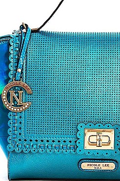 NICOLE LEE BLUE SATCHEL WITH LONG STRAP