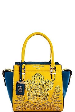 NICOLE LEE TWO TONE FLORAL SATCHEL