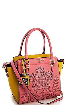 NICOLE LEE TWO TONE FLORAL SATCHEL