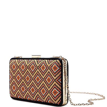 FASHION BEADED PATTERN STRUCTURED BOX CLUTCH WITH CHAIN JYLT-810