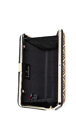 FASHION BEADED PATTERN STRUCTURED BOX CLUTCH WITH CHAIN JYLT-810