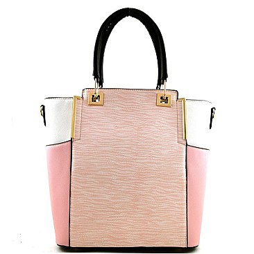Color Block Accented Textured Handbag