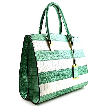 Crocodile Embossed Stripe Compartment Tote