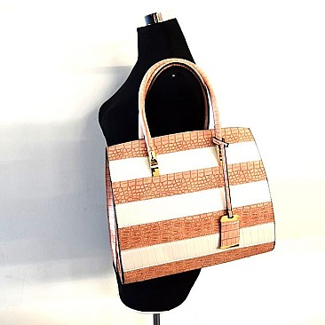 Crocodile Embossed Stripe Compartment Tote