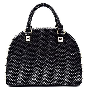 Rhinestone Stud Textured Round Shape Satchel