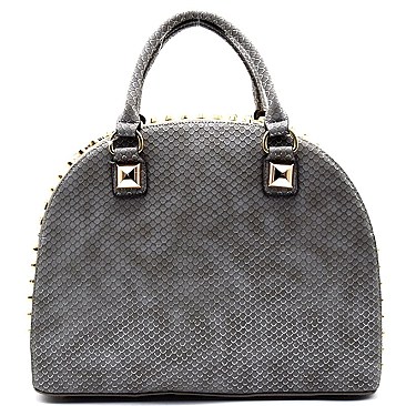 Rhinestone Stud Textured Round Shape Satchel