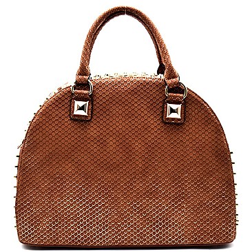 Rhinestone Stud Textured Round Shape Satchel