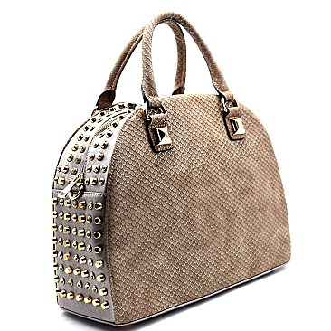 Rhinestone Stud Textured Round Shape Satchel