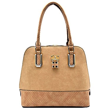 Padlock Accent Snake Print Wholesale Quality Satchel