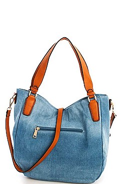 2in1 TRENDY LEATHER STRAP DENIM SHOULDER BAG PLUS WALLET JYLV-053