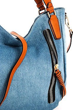 2in1 TRENDY LEATHER STRAP DENIM SHOULDER BAG PLUS WALLET JYLV-053