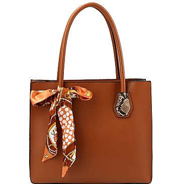 Accordion Side Scarf Accent Snake Print Satchel Clutch SET