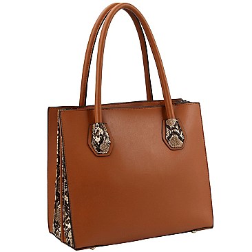 Accordion Side Scarf Accent Snake Print Satchel Clutch SET