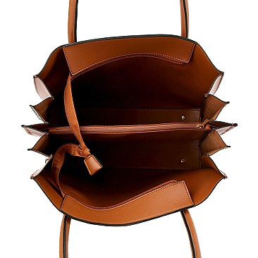 Accordion Side Scarf Accent Snake Print Satchel Clutch SET