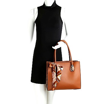 Accordion Side Scarf Accent Snake Print Satchel Clutch SET