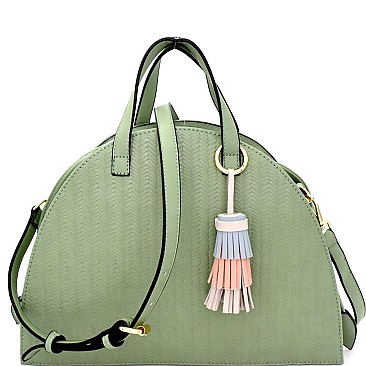 2-Way Textured Drawstring Half-Moon Satchel