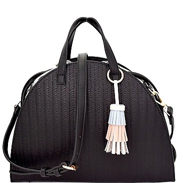 2-Way Textured Drawstring Half-Moon Satchel