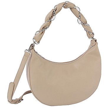 Braided Chain Handle Hobo Shoulder Bag