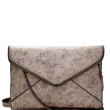 LW2158-LP  Zipper Accent Distressed Metallic Envelope Clutch