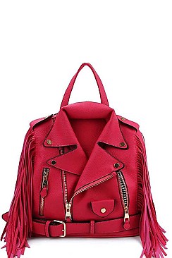 STYLISH SIDE FRINGE MOTOR CYCLE JACKET BACKPACK JYLY-042