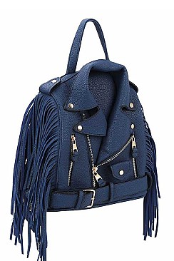 STYLISH SIDE FRINGE MOTOR CYCLE JACKET BACKPACK JYLY-042