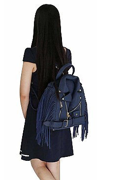 STYLISH SIDE FRINGE MOTOR CYCLE JACKET BACKPACK JYLY-042