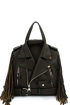 STYLISH SIDE FRINGE MOTOR CYCLE JACKET BACKPACK JYLY-042