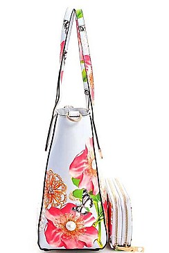 STYLISH 2IN1 GLOSSY FLOWER TOTE WITH LONG STRAP  JYLY-095-2W