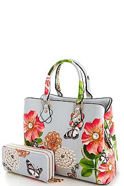 STYLISH 3IN1 FASHION FLOWER SATCHEL WITH LONG STRAP  JYLY-096-2W