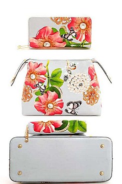 STYLISH 3IN1 FASHION FLOWER SATCHEL WITH LONG STRAP  JYLY-096-2W