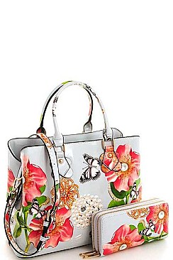 STYLISH 3IN1 FASHION FLOWER SATCHEL WITH LONG STRAP  JYLY-096-2W