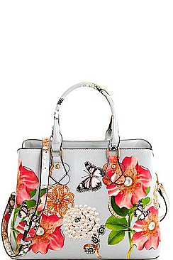 STYLISH 3IN1 FASHION FLOWER SATCHEL WITH LONG STRAP  JYLY-096-2W