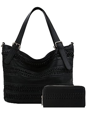 2IN1 STYLISH WOVEN FRONT SATCHEL WITH WALLET
