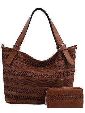 2IN1 STYLISH WOVEN FRONT SATCHEL WITH WALLET